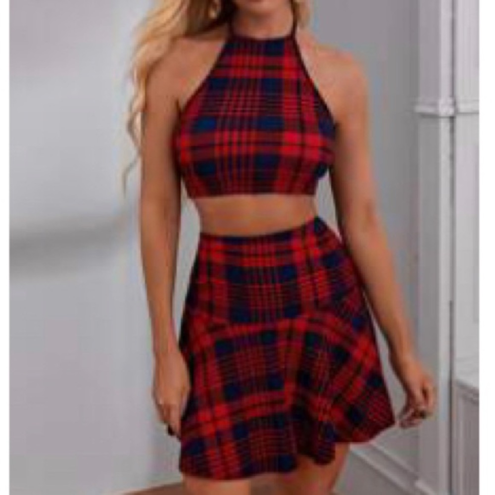 Plaid Two pieces skirt set